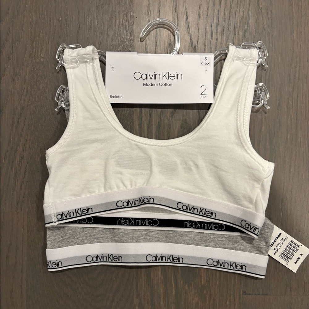 Girls’ Calvin Klein Cotton Bralette in White and Gray